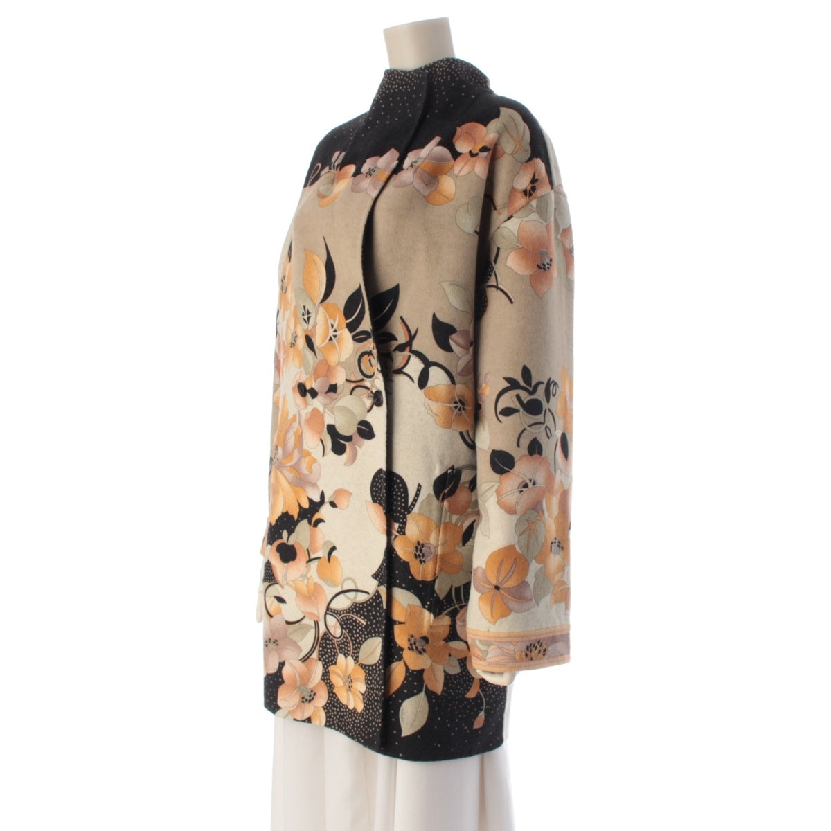 LEONARD Angora wool Reversible floral pattern coat outer 0348941 Beige black 40