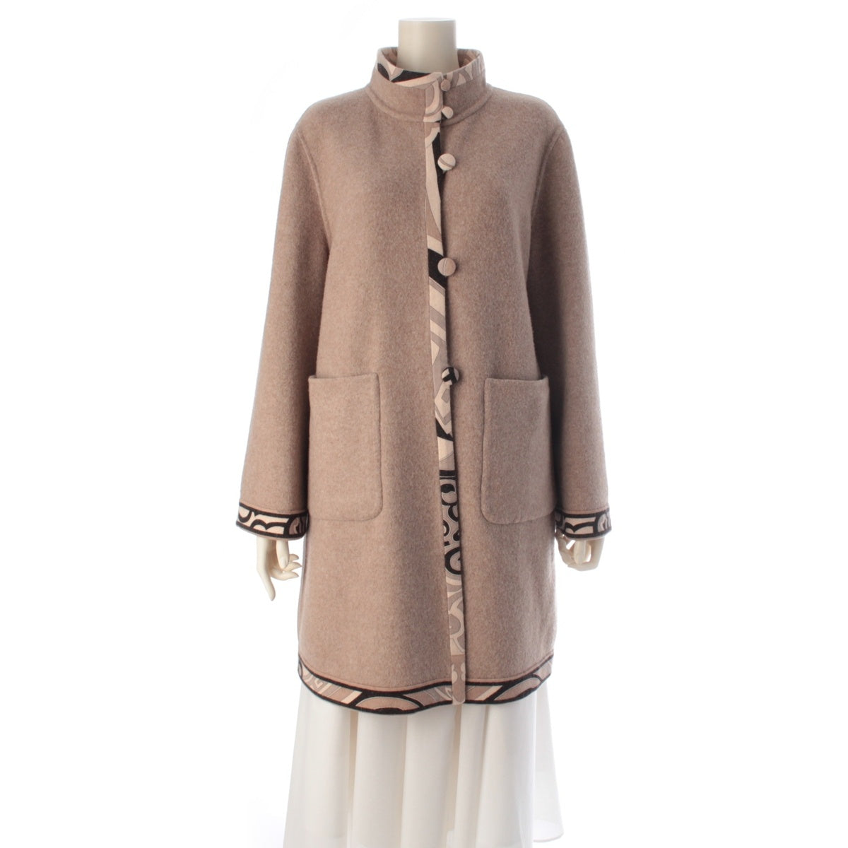 LEONARD Angora wool Stand collar, reversible coat 0388982 Beige multicolor 40