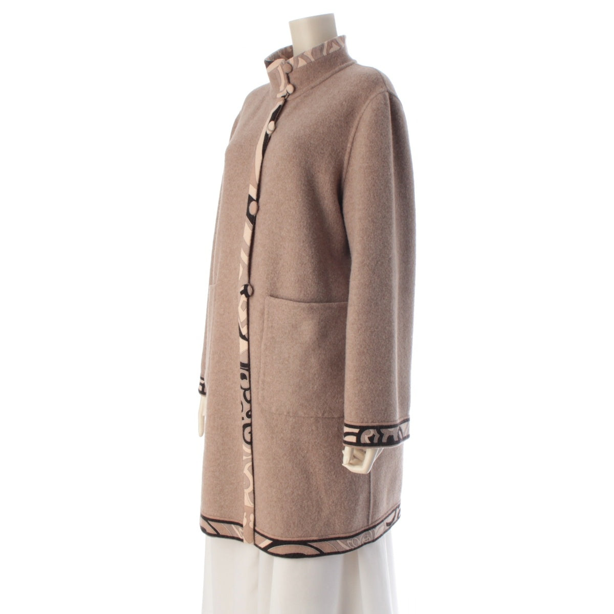 LEONARD Angora wool Stand collar, reversible coat 0388982 Beige multicolor 40