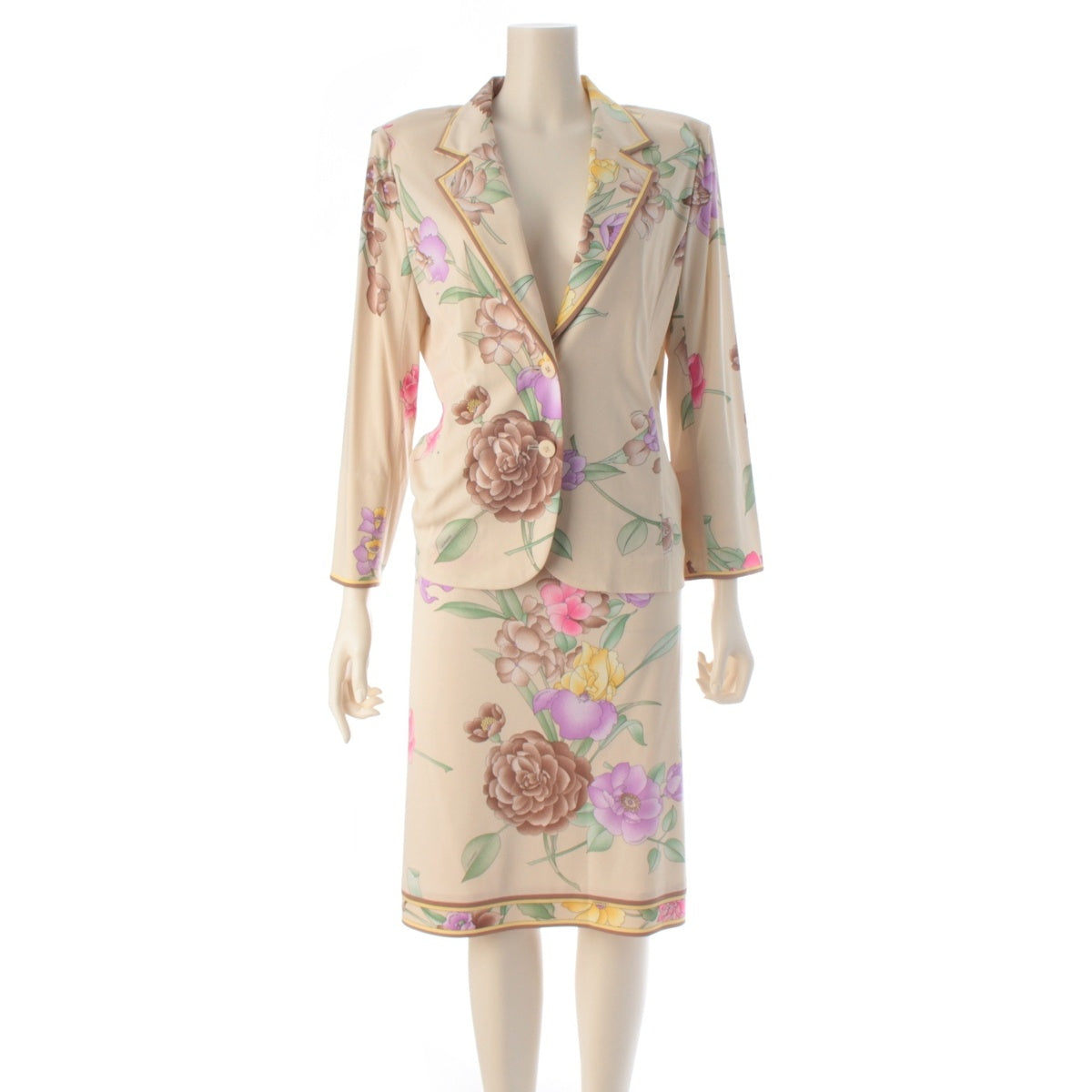 LEONARD Can-can material tailored jacket Skirt setup Beige multi-color L 73