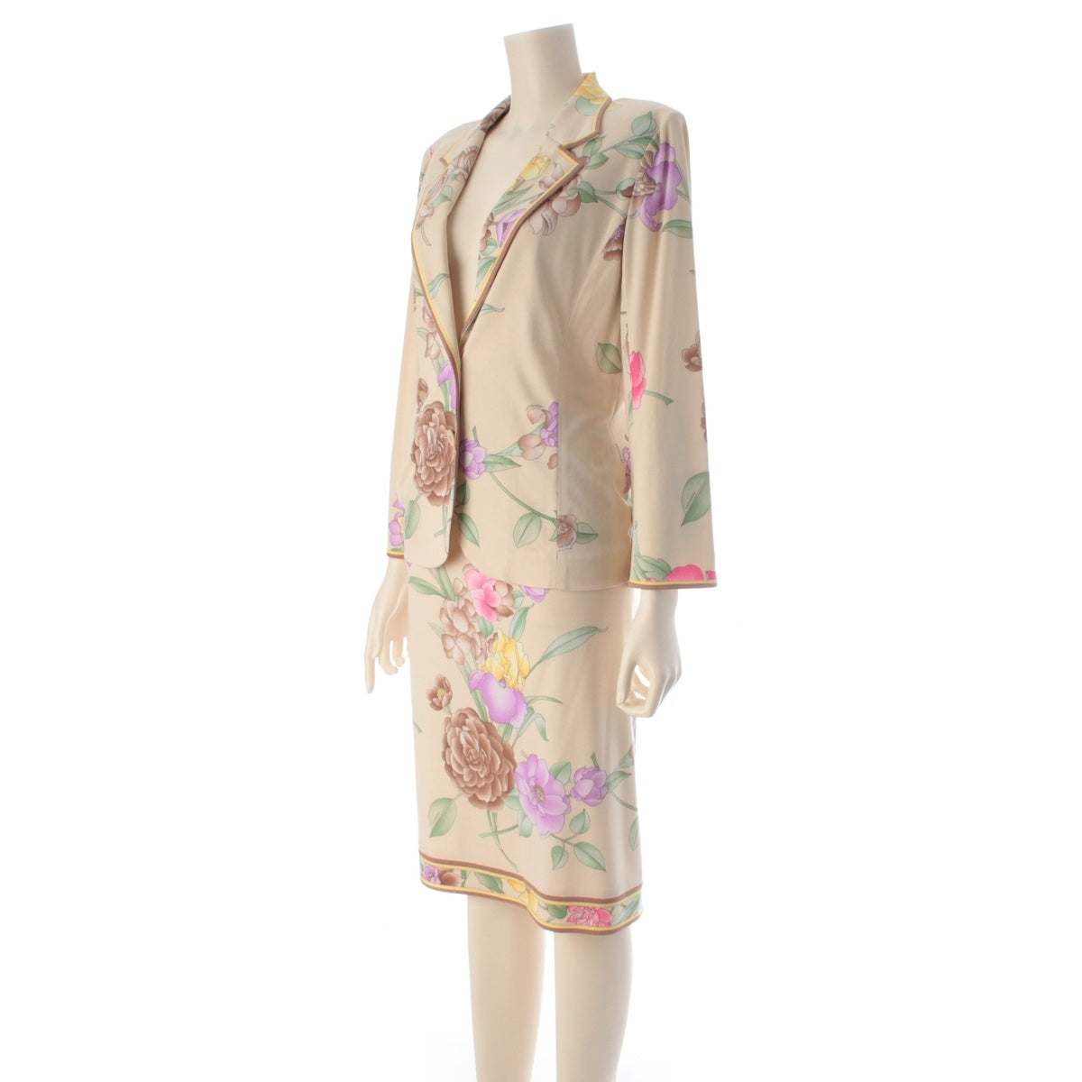 LEONARD Can-can material tailored jacket Skirt setup Beige multi-color L 73