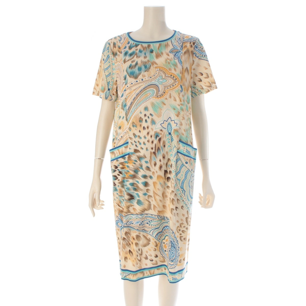 LEONARD cotton Short-sleeved shirt with pockets, featuring a leopard print and paisley pattern. one piece 0390613 Blue x beige 42