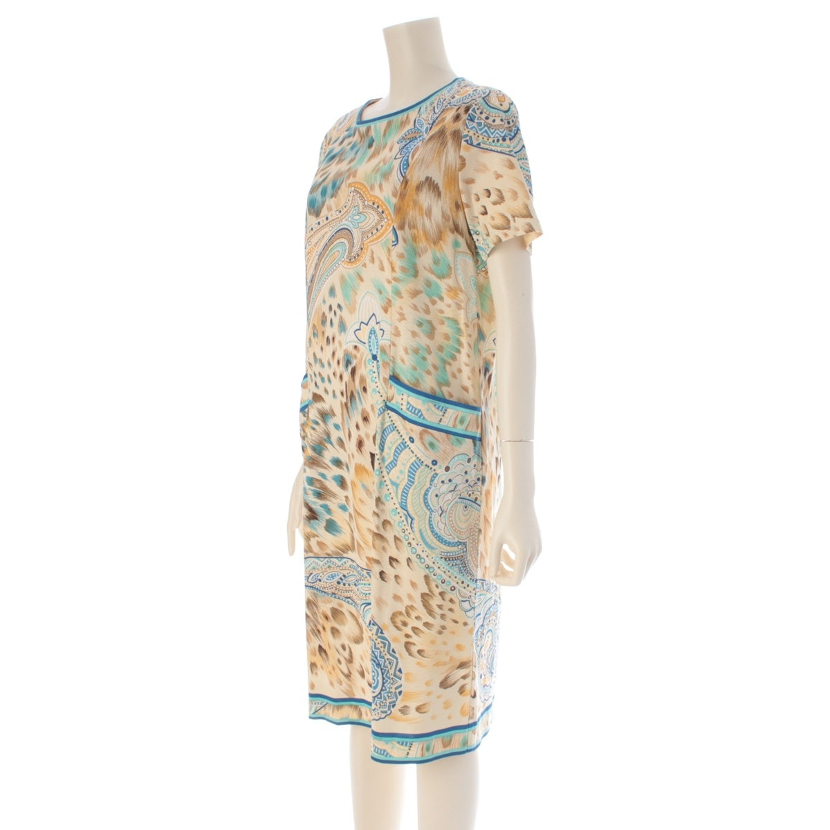 LEONARD cotton Short-sleeved shirt with pockets, featuring a leopard print and paisley pattern. one piece 0390613 Blue x beige 42