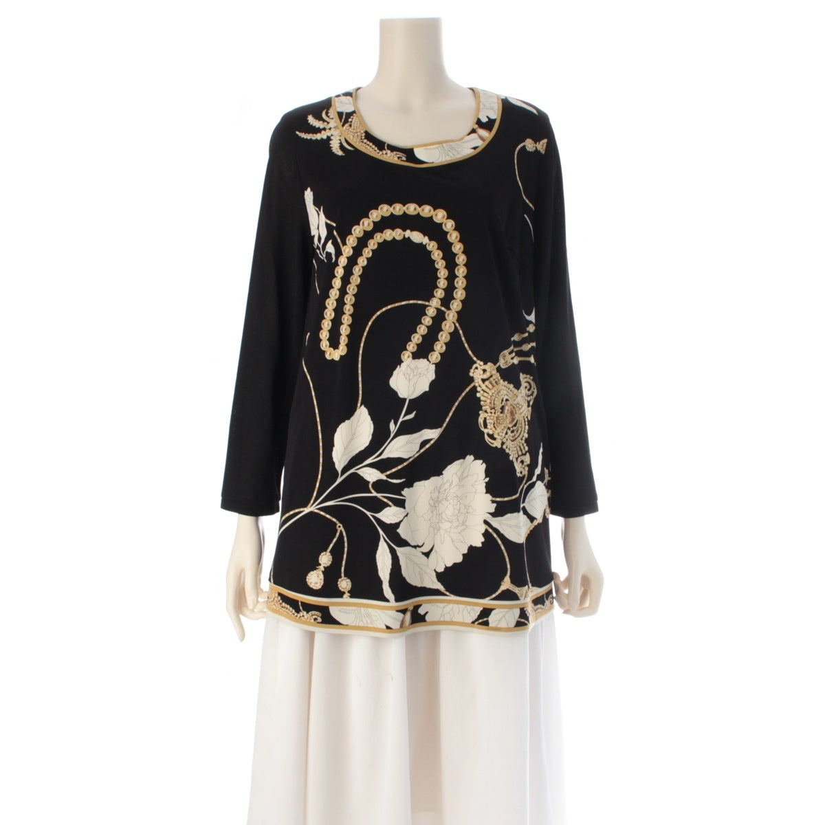 LEONARD Cancan material Round neck, bejeweled pattern Tunic 0167214 Black gold 40