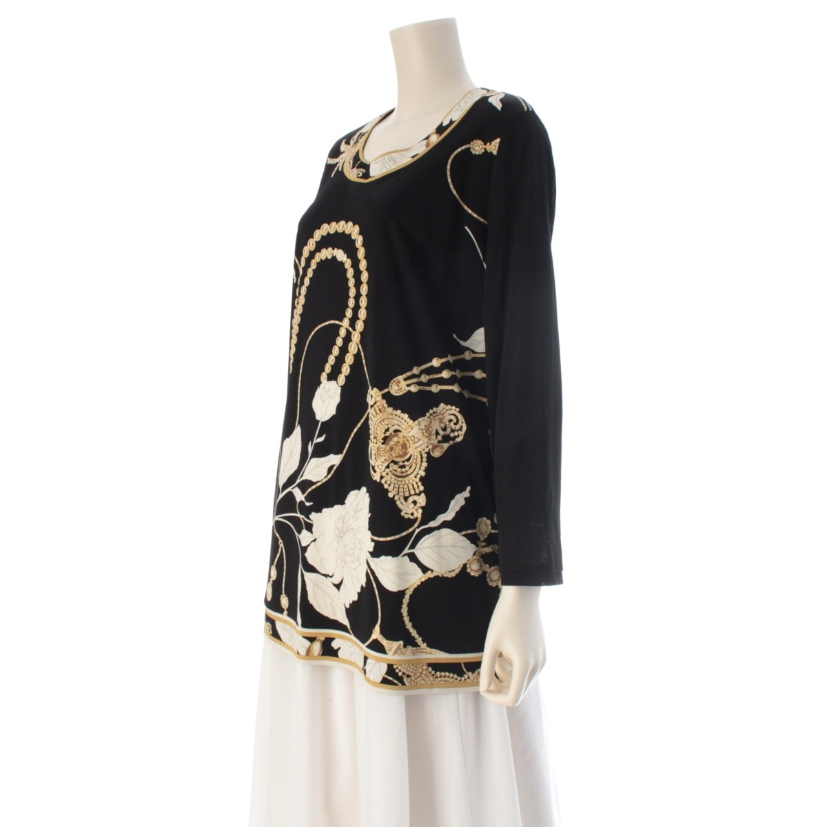 LEONARD Cancan material Round neck, bejeweled pattern Tunic 0167214 Black gold 40