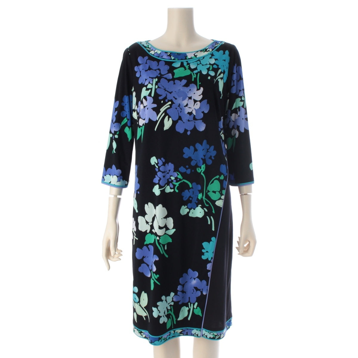 LEONARD Can-can material with slits one piece dress 0150201 Black x Blue Multicolor 42