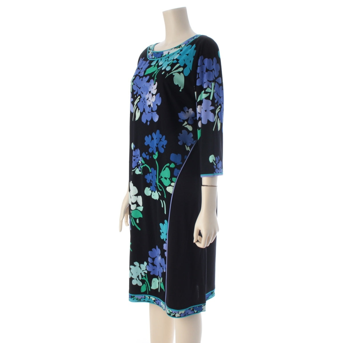 LEONARD Can-can material with slits one piece dress 0150201 Black x Blue Multicolor 42