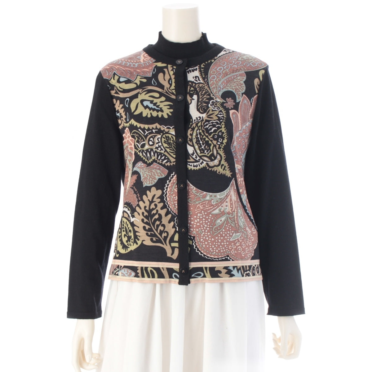 LEONARD Wool silk knit cardigan ensemble Black multicolor L