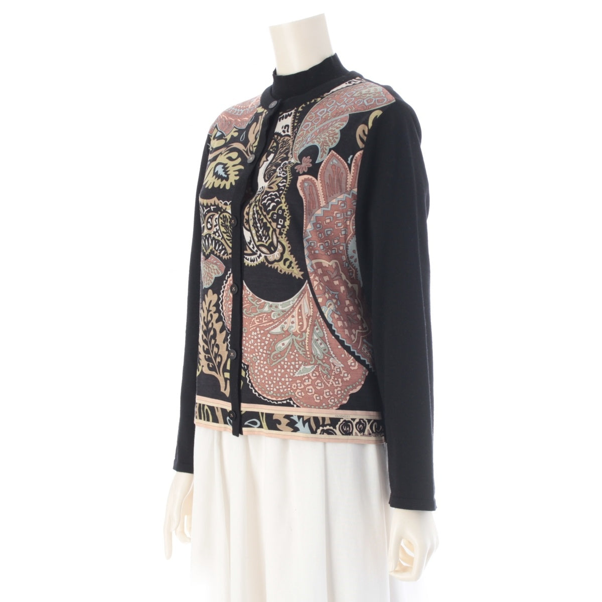 LEONARD Wool silk knit cardigan ensemble Black multicolor L