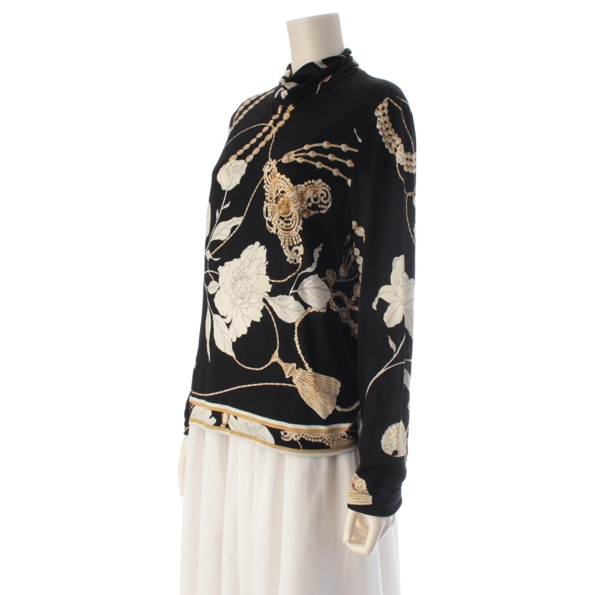 LEONARD Wool x silk Bijou Pattern Turtleneck Long Sleeve Cut tops 0369631 Black x Gold 42