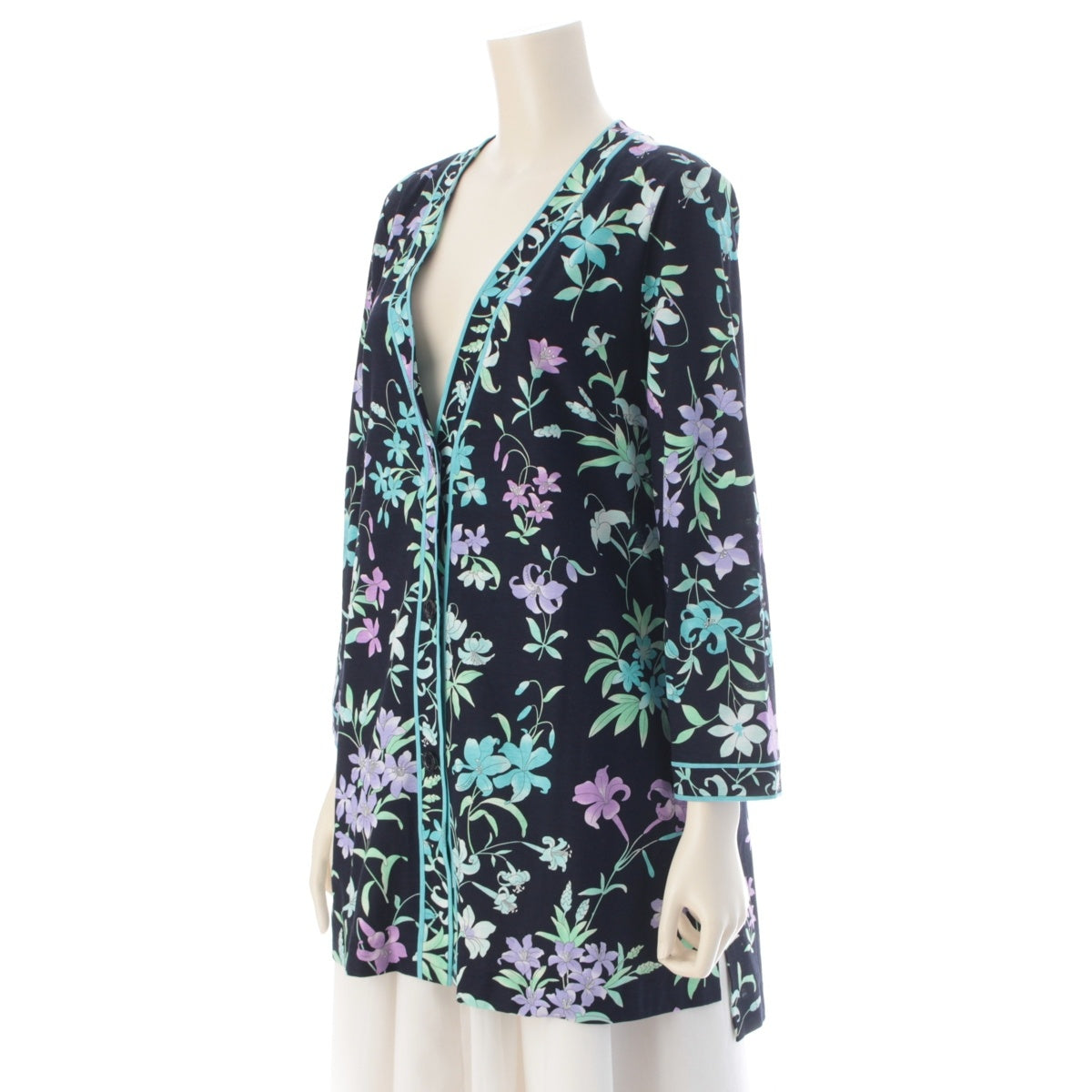 LEONARD fashion cotton Floral pattern long cardigan 0379638 Black blue 42