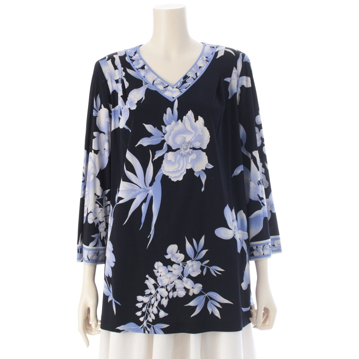 LEONARD fashion Can-can fabric floral long-sleeved tunic one piece 0129224 Black blue 44