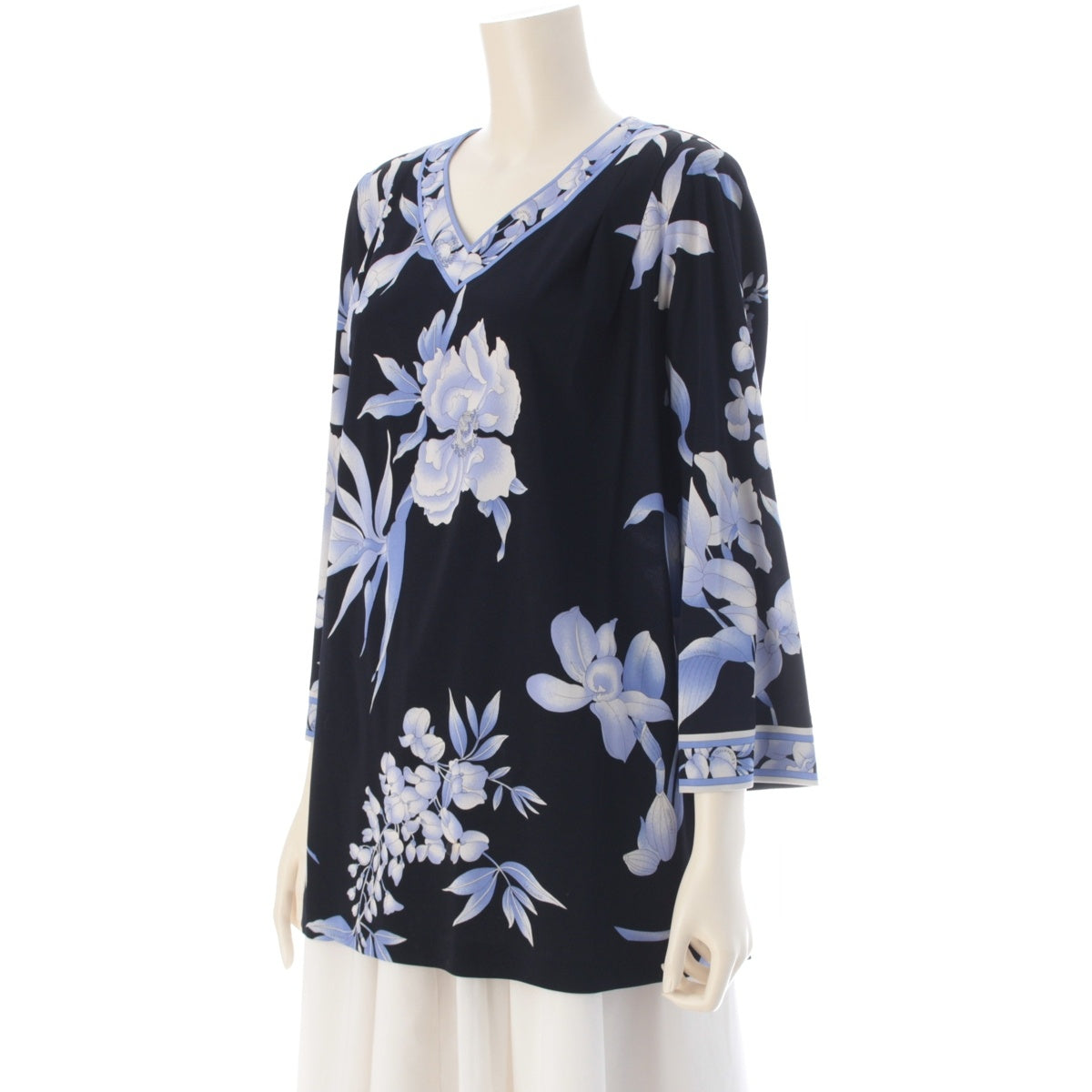 LEONARD fashion Can-can fabric floral long-sleeved tunic one piece 0129224 Black blue 44