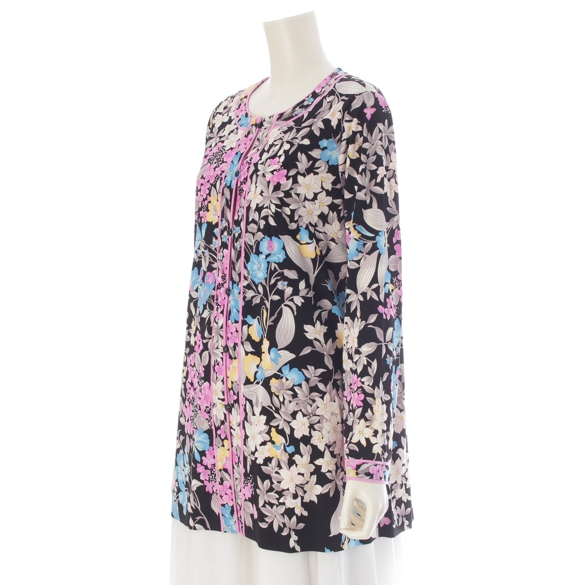 LEONARD Cancan material Floral print long sleeves cardigan tops 0169220 Black x pink 42
