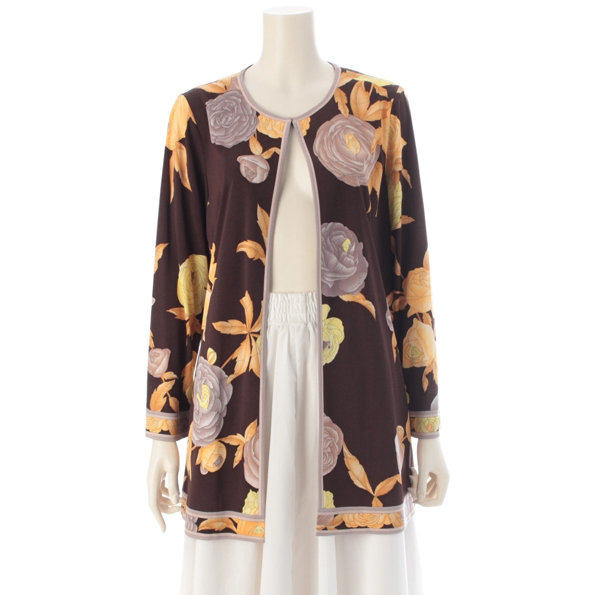 LEONARD fashion Can-can material, floral print, long sleeves cardigan 0149205 Brown 42