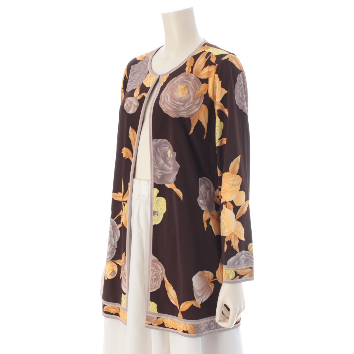 LEONARD fashion Can-can material, floral print, long sleeves cardigan 0149205 Brown 42