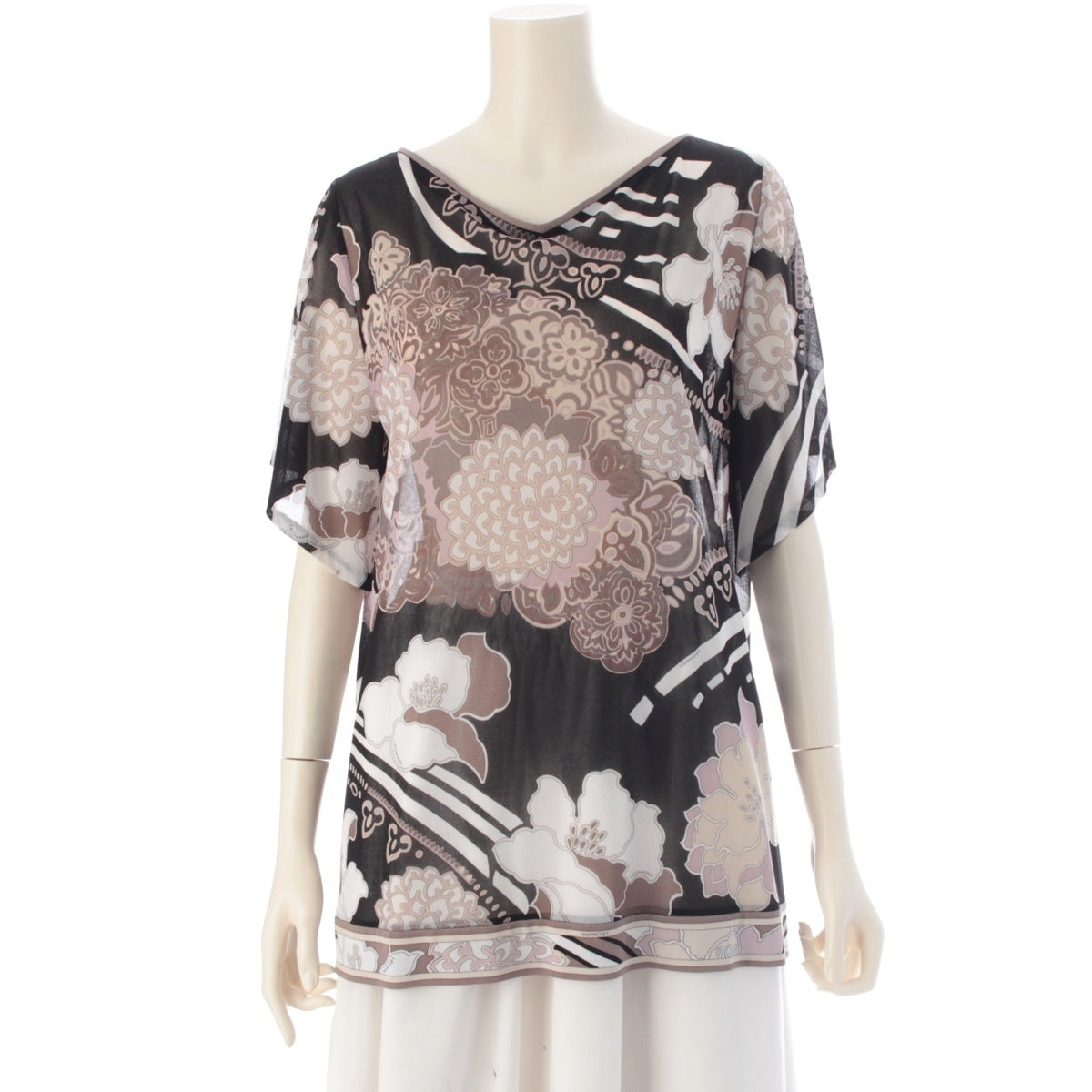 LEONARD fashion Can-can material, all-over floral print, sheer, short sleeves tops 0179324 black 42