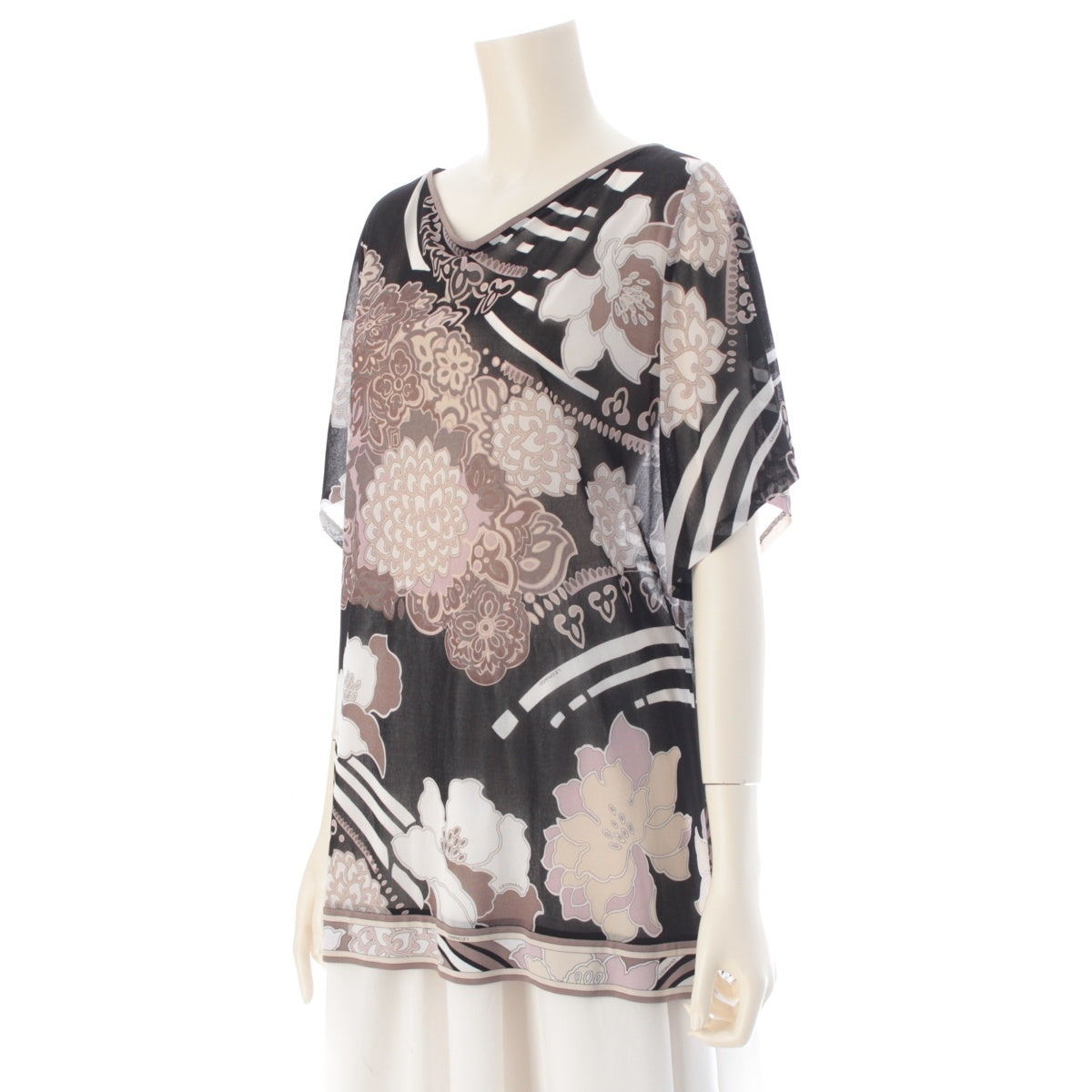 LEONARD fashion Can-can material, all-over floral print, sheer, short sleeves tops 0179324 black 42
