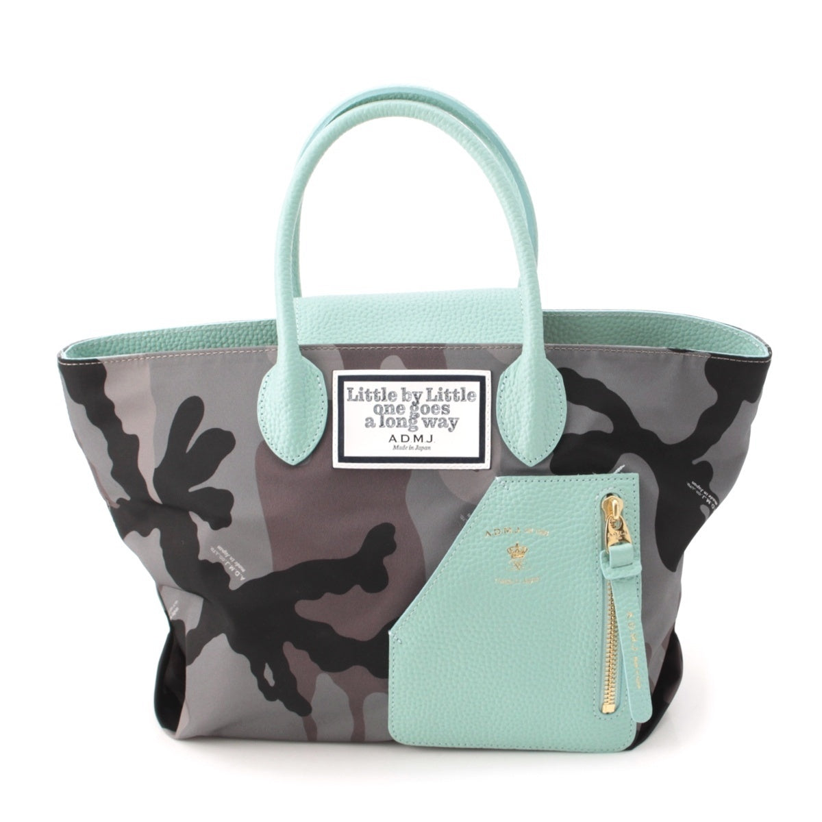 ADMJアクセソワ Leather nylon Details Camouflage Handbag Gray, Light Blue