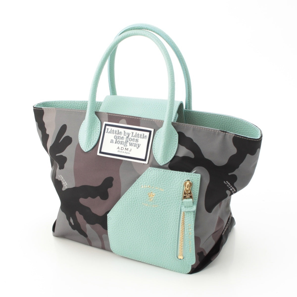 ADMJアクセソワ Leather nylon Details Camouflage Handbag Gray, Light Blue