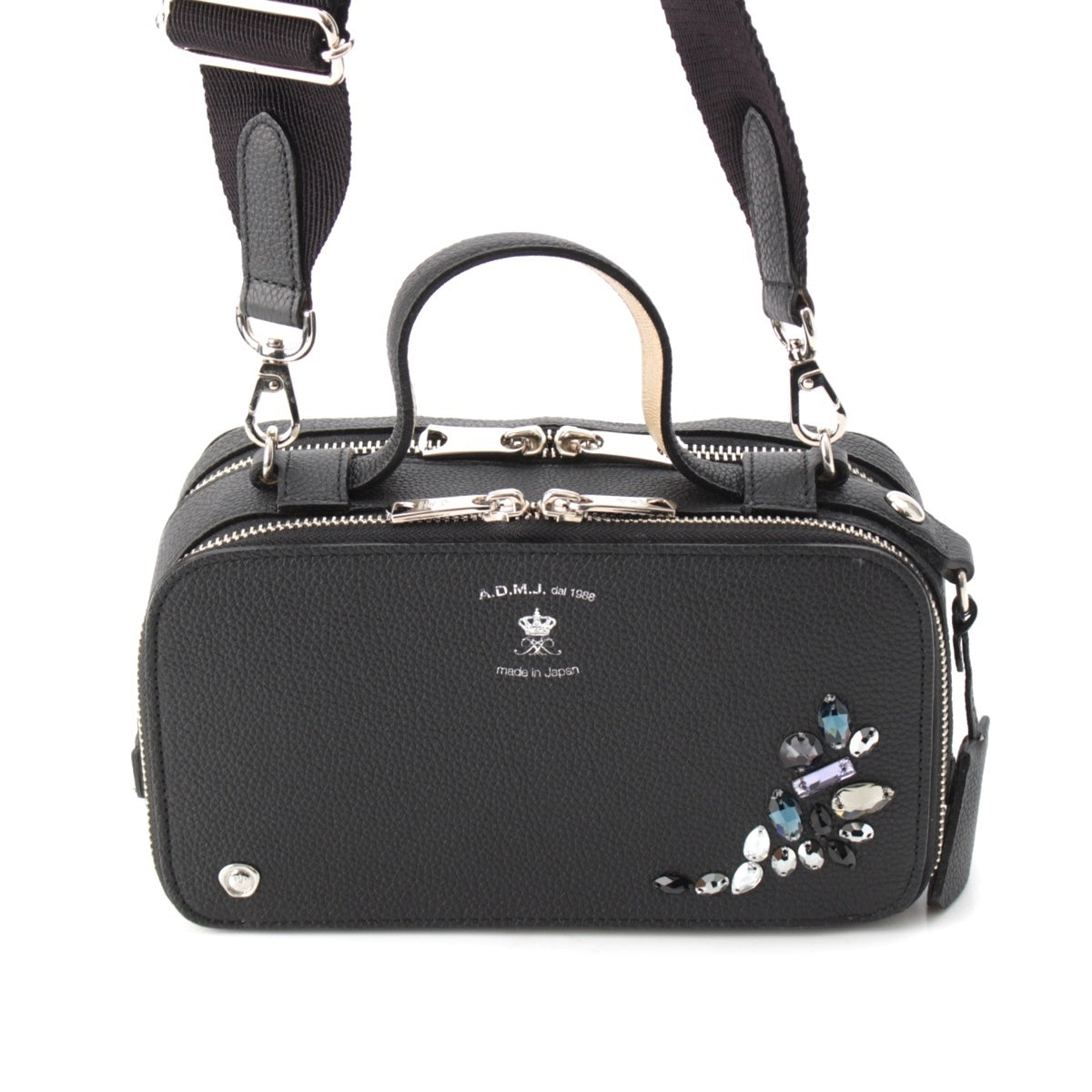 ADMJアクセソワ Swarovski Mozart Leather Shoulder Bag black