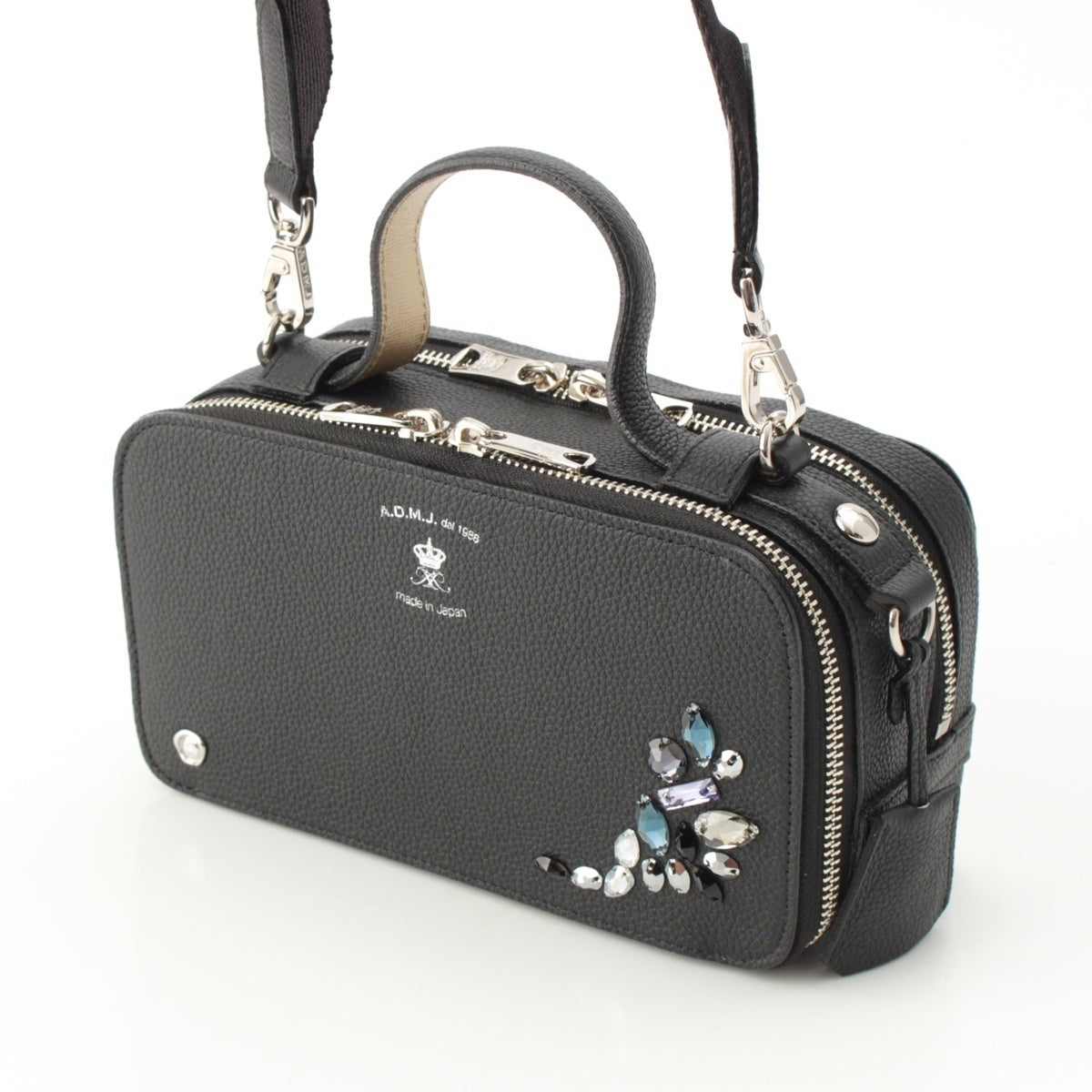 ADMJアクセソワ Swarovski Mozart Leather Shoulder Bag black