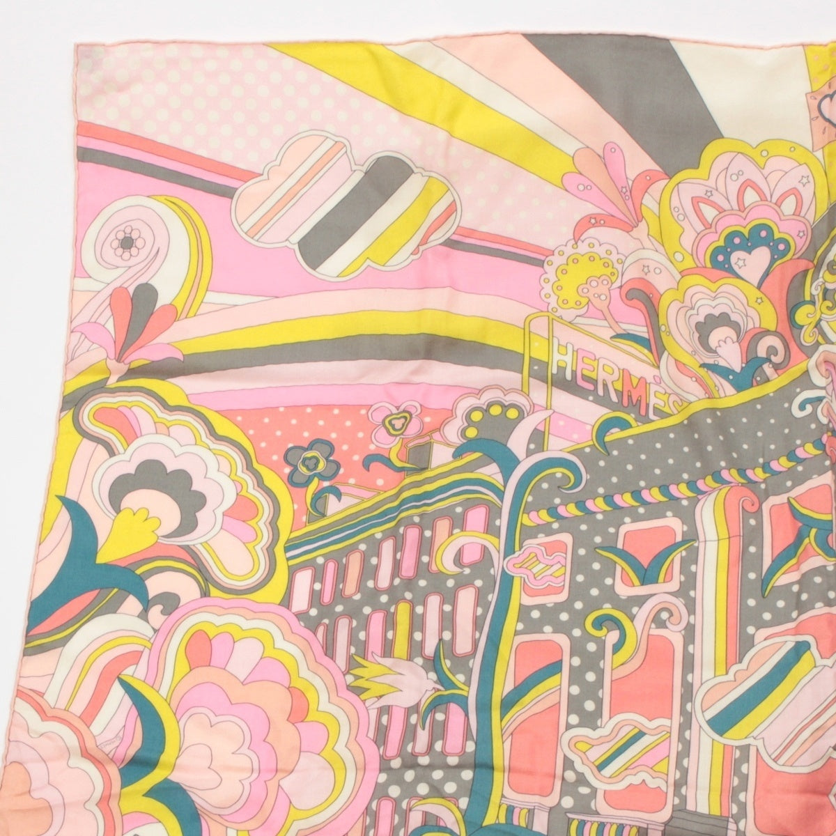 HERMES Caregean cashmere silk Faubourg Rainbow Scarf Stall pink 140