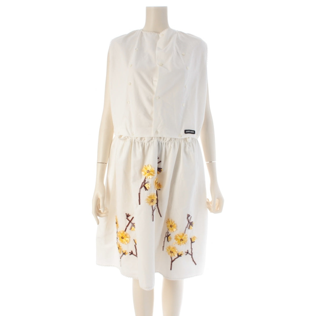 MIUMIU Flower, bead, decorated corsage, embroidery, sleeveless top. one piece dress MF5769 white 38