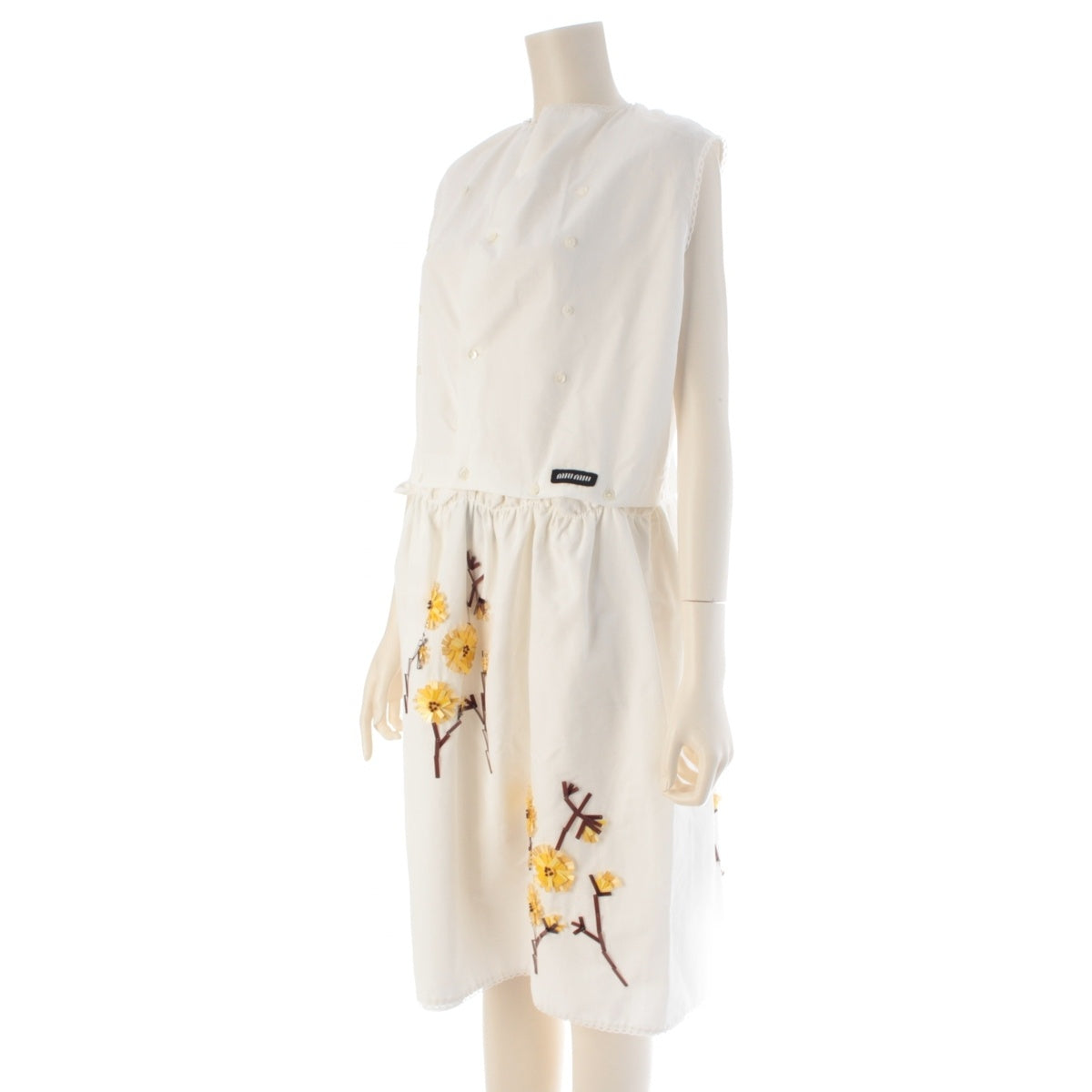MIUMIU Flower, bead, decorated corsage, embroidery, sleeveless top. one piece dress MF5769 white 38