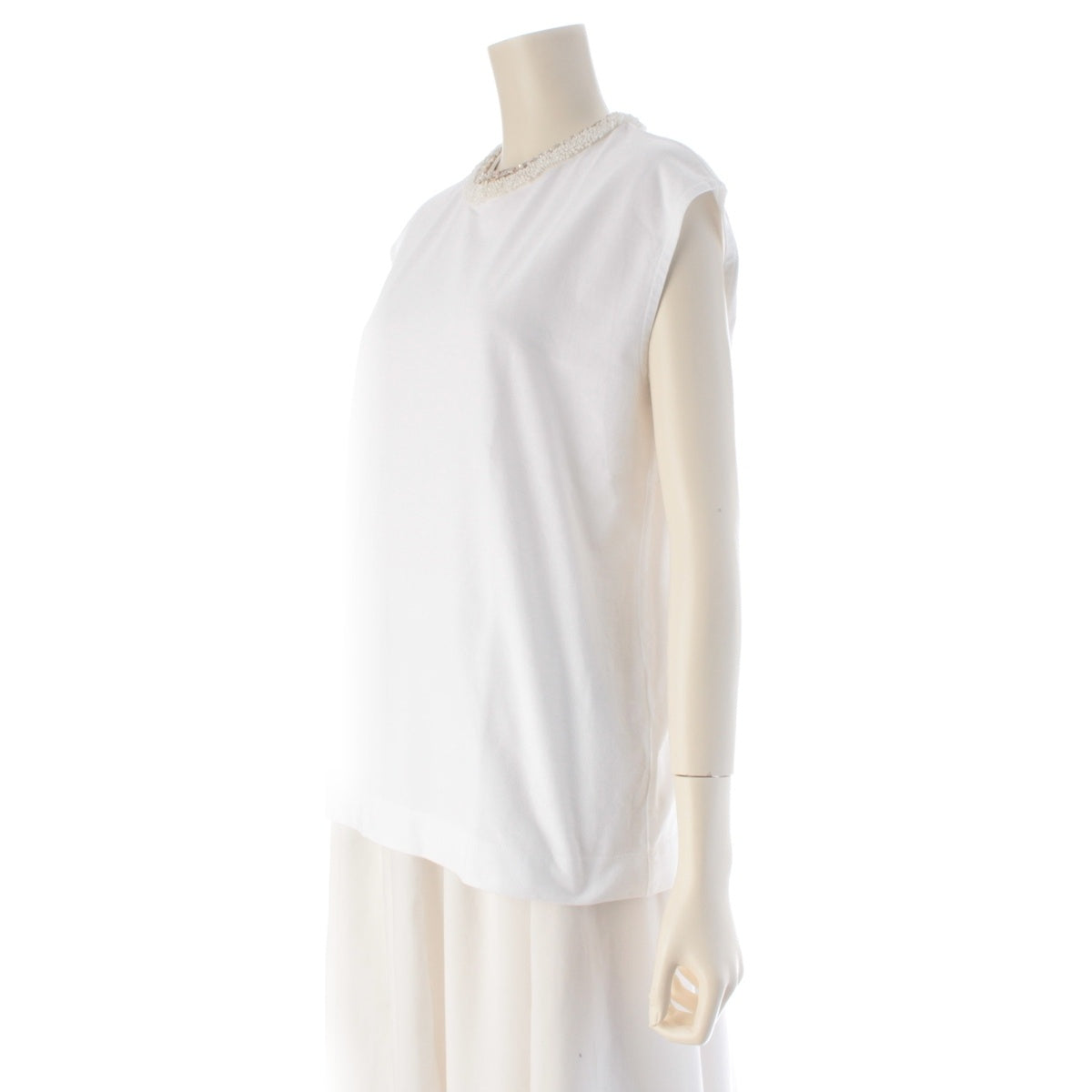Drawer cotton Sleeveless crew neck beaded bijou tops 6517-299-0661 white