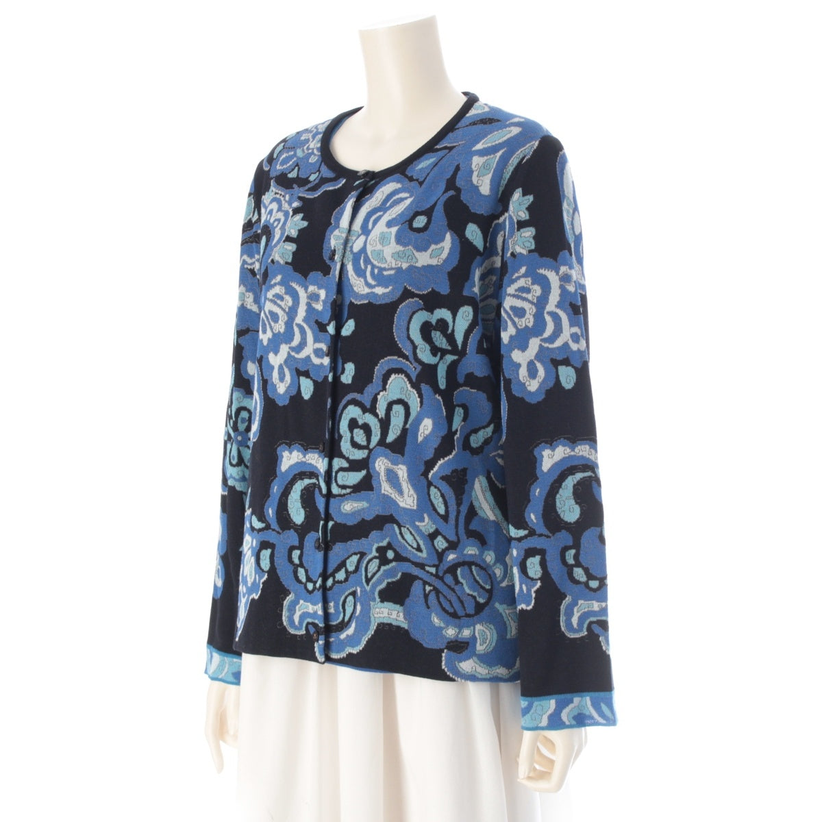 LEONARD fashion All-over floral print rhinestone knit top cardigan ensemble Black blue 44