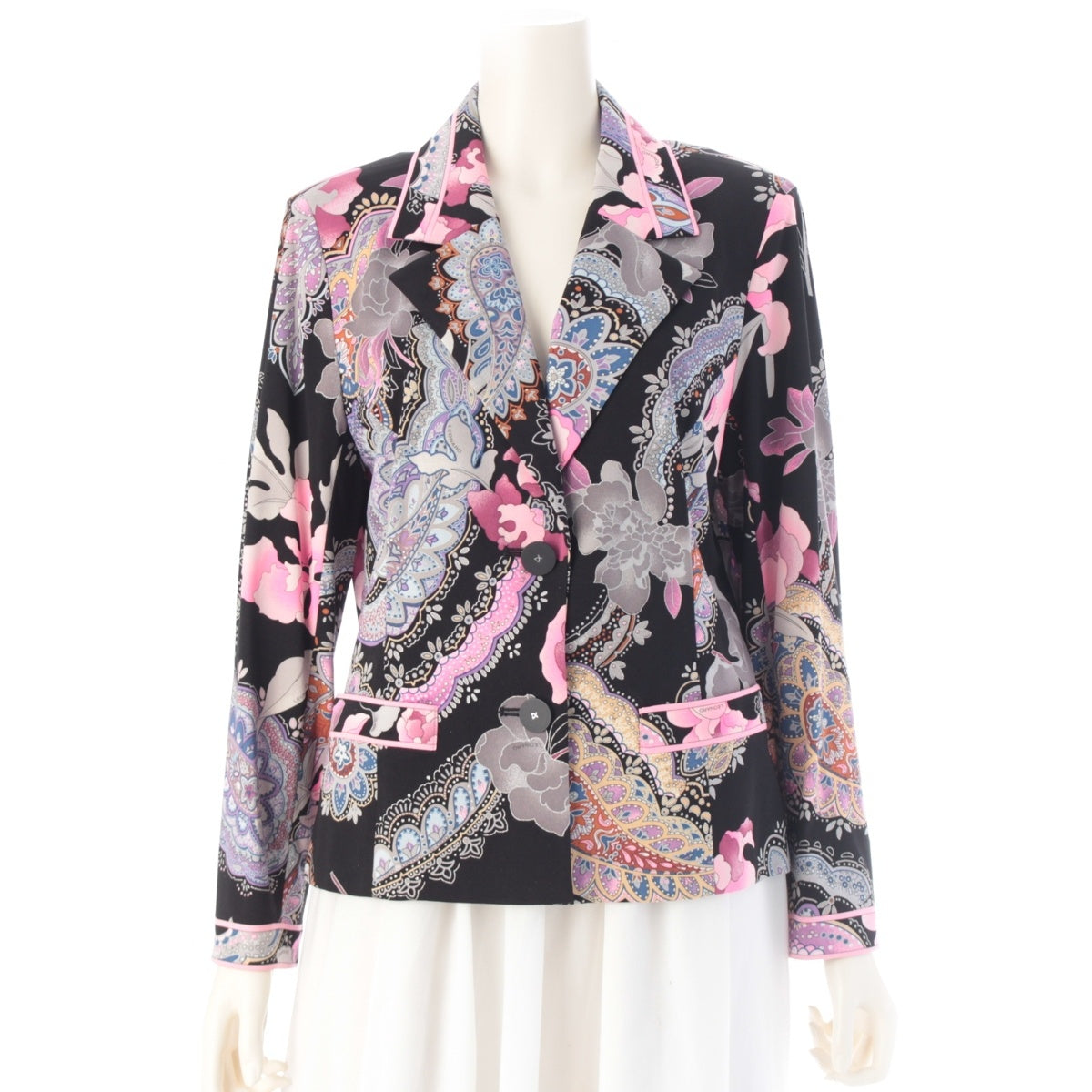 LEONARD acetate Can-can material, all-over floral pattern tailored jacket 0121502 Black x pink LL