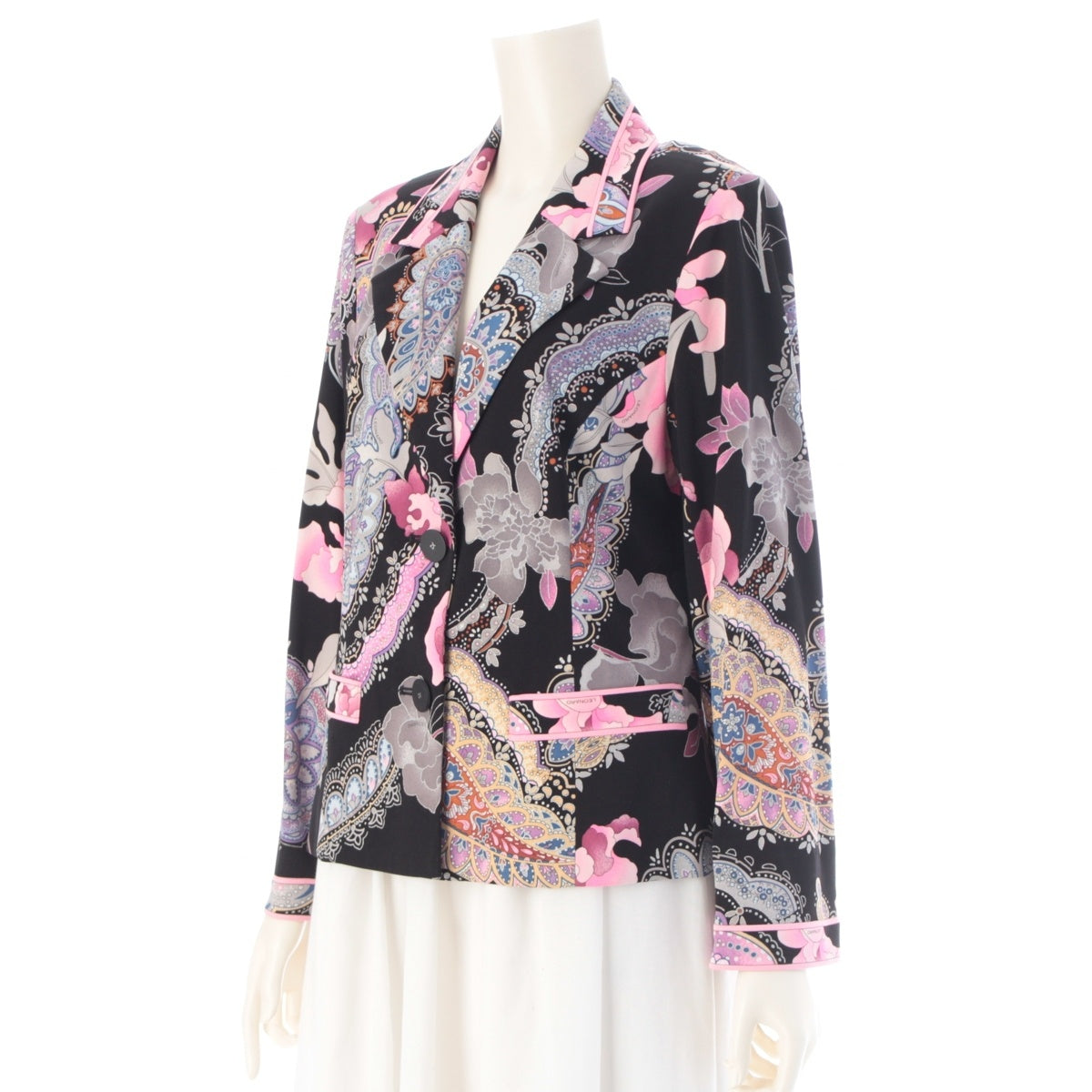 LEONARD acetate Can-can material, all-over floral pattern tailored jacket 0121502 Black x pink LL