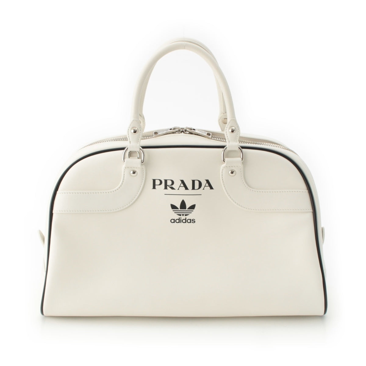 PRADA Adidas City Calf Leather Limited edition of 700 pieces worldwide - Logo Boston bag Bowling 1BB074 white