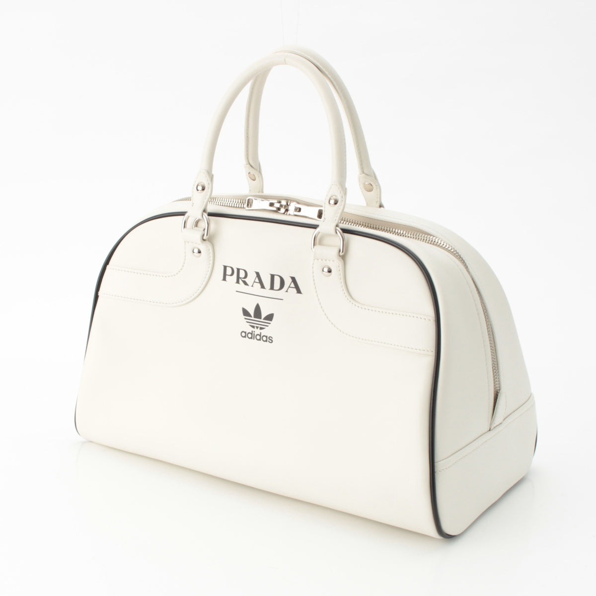 PRADA Adidas City Calf Leather Limited edition of 700 pieces worldwide - Logo Boston bag Bowling 1BB074 white