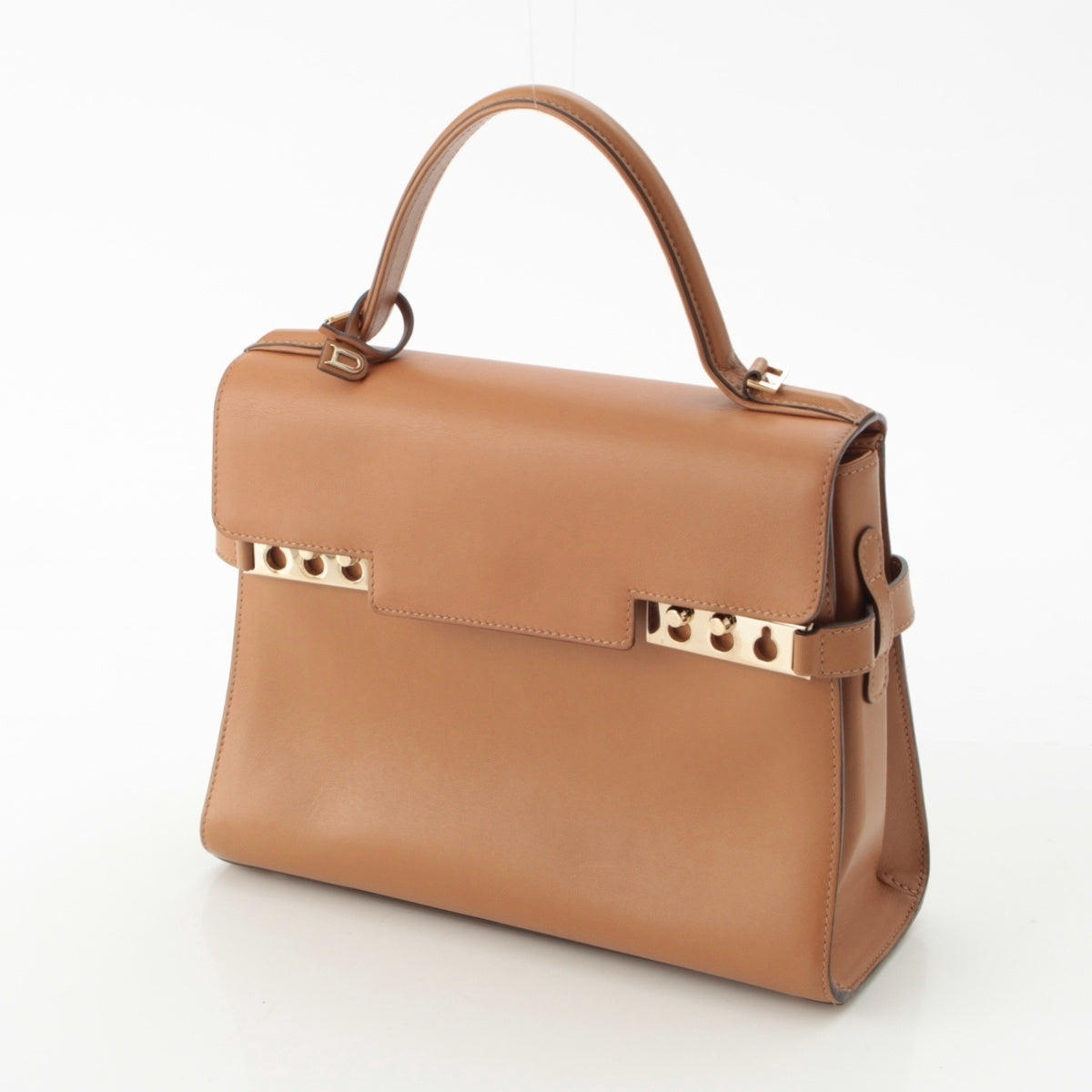 Delvaux Tempate MM Supple calf 2way Shoulder Handbag Vegetal Gold Metal Brown