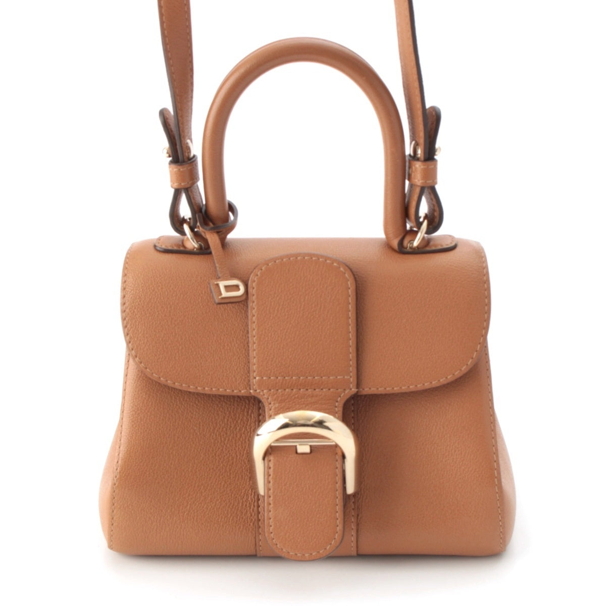 Delvaux Brillon mini rodeo calf 2way Shoulder Handbag Vegetal Brown Gold Metal