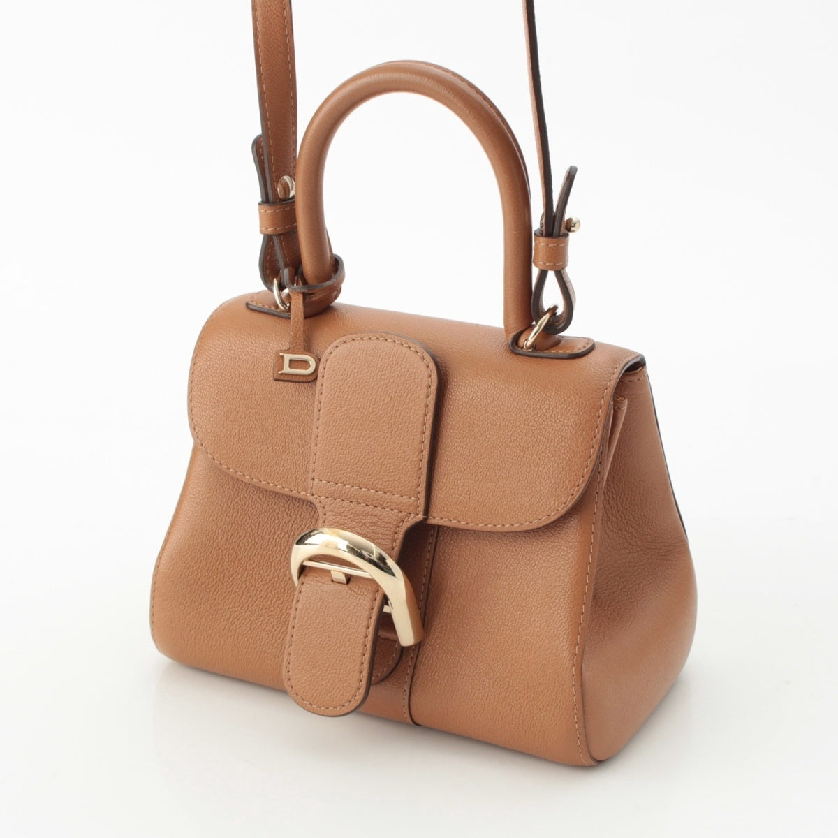Delvaux Brillon mini rodeo calf 2way Shoulder Handbag Vegetal Brown Gold Metal