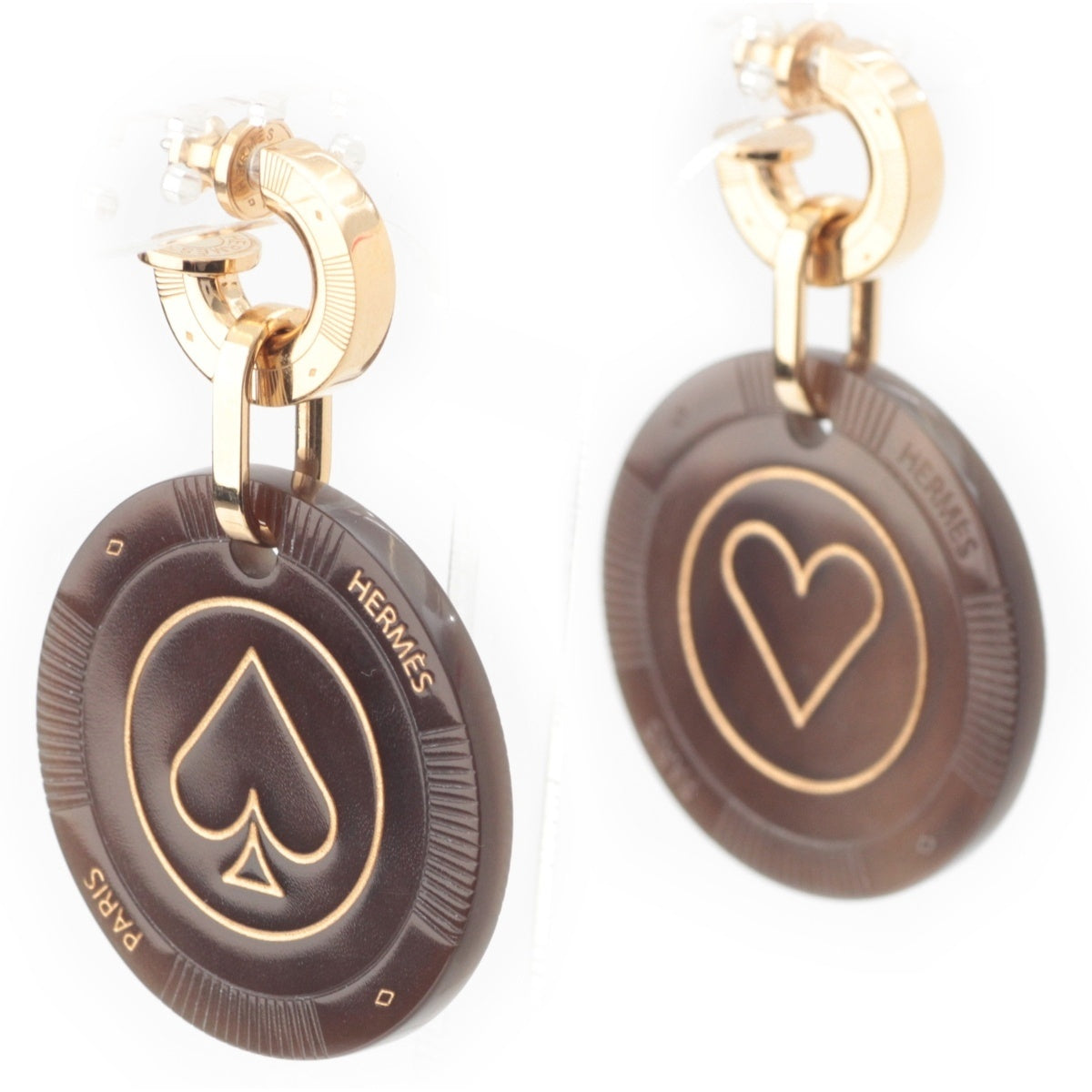 HERMES Fête vo ju Buffalo horn Heart Spade Buffalo Horn Pierce Brown