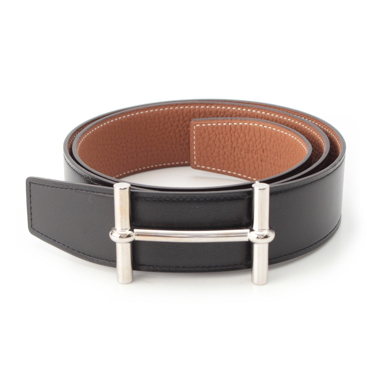 HERMES Box calf Togo H Dunkle Reversible 38 belt H077938CK05 Black gold 90