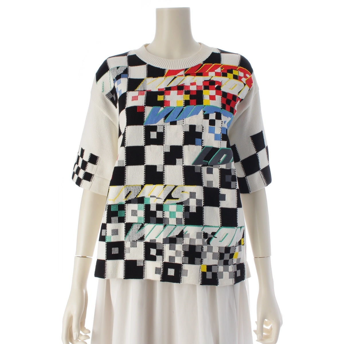 LOUIS VUITTON cotton check short sleeve knit RW222W PU1 FNKS18 White multicolor S