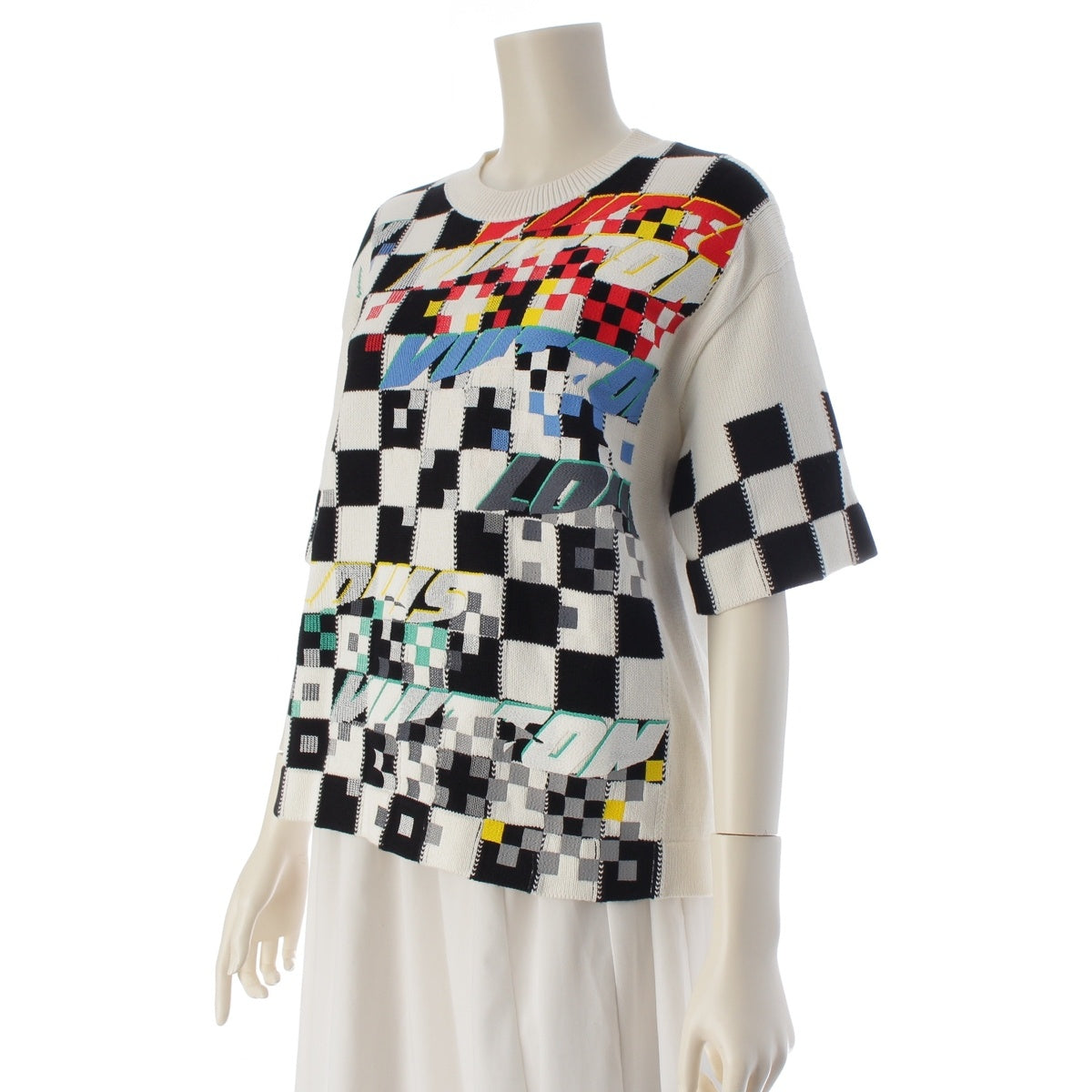 LOUIS VUITTON cotton check short sleeve knit RW222W PU1 FNKS18 White multicolor S