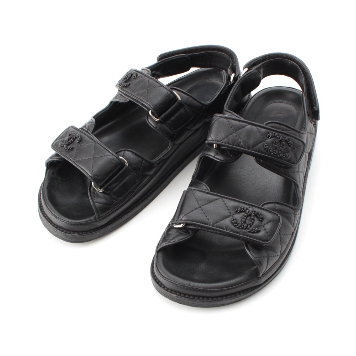 CHANEL Matelassé Velcro Comfort Sandals G31848 black 37