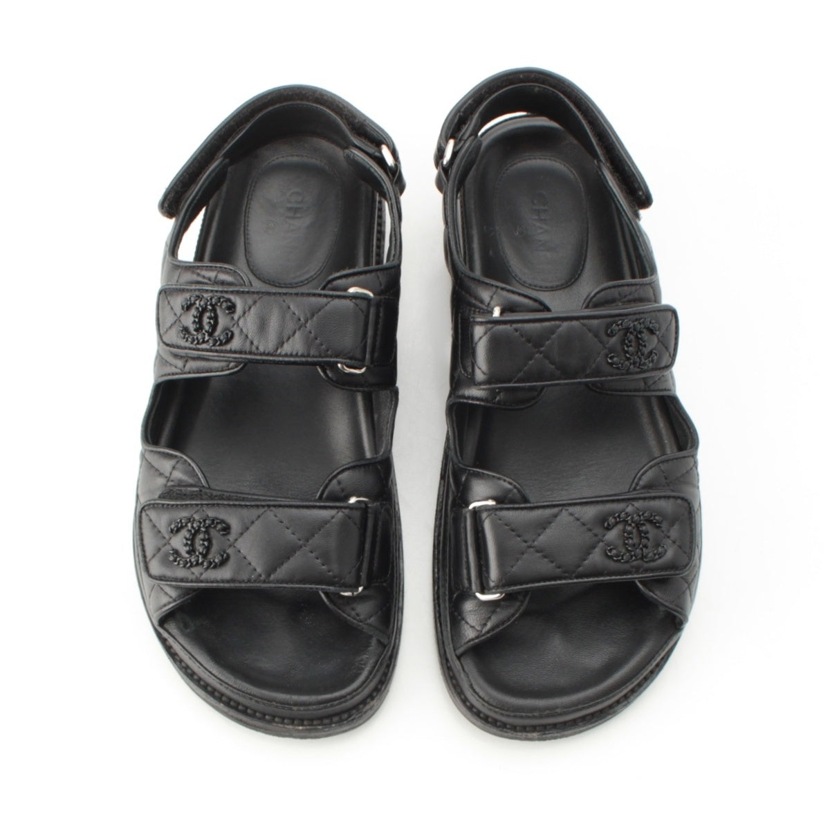 CHANEL Matelassé Velcro Comfort Sandals G31848 black 37