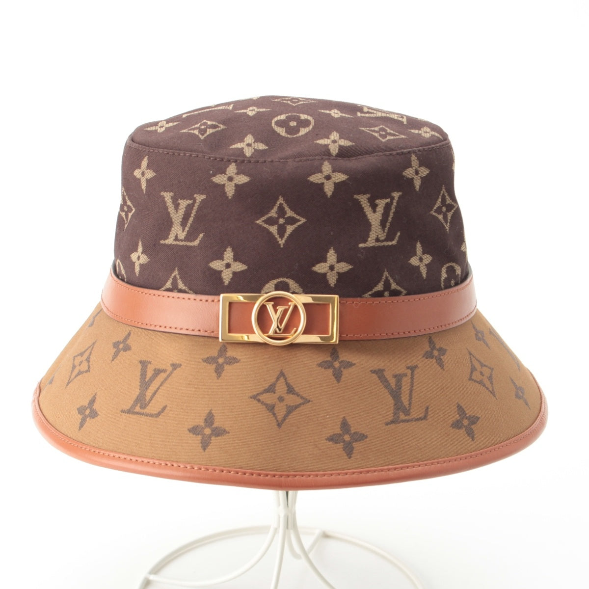 LOUIS VUITTON Cotton x leather Monogram Reverse Bucket Hat - Dauphine - Signature Metal hat M7277S Brown S