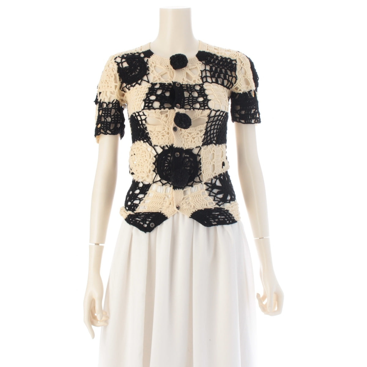 COMME des GARCONS wool Crochet knit short-sleeved top cardigan tops GN-11007M Black White M