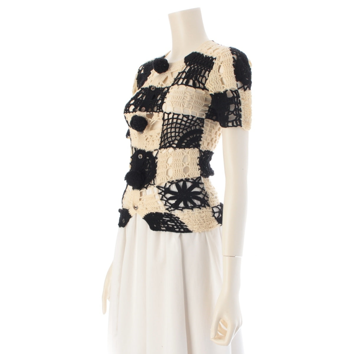 COMME des GARCONS wool Crochet knit short-sleeved top cardigan tops GN-11007M Black White M
