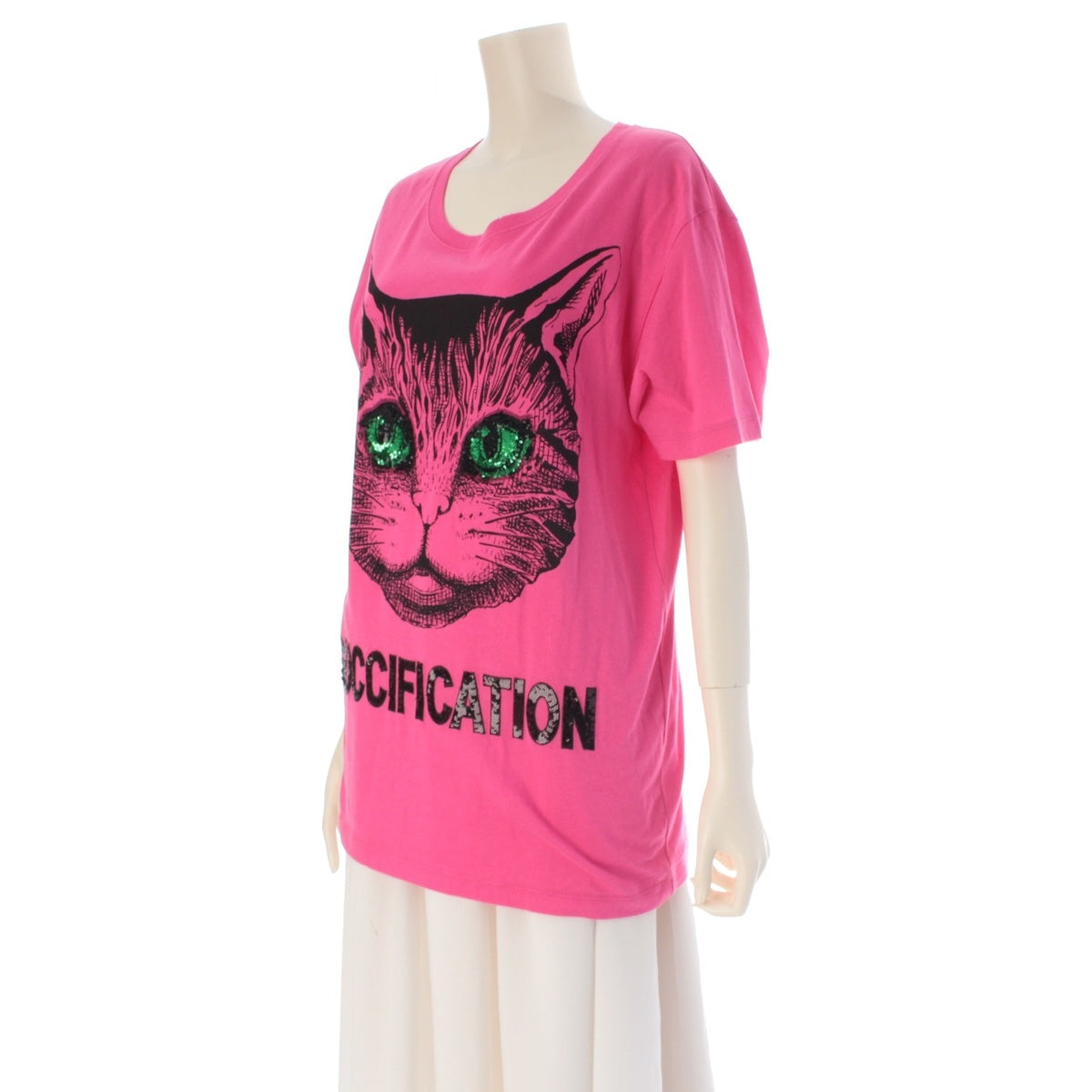 GUCCI Mystic Cat Sequins Short sleeve T-shirt Cut Top 492347-X3L42 pink XS