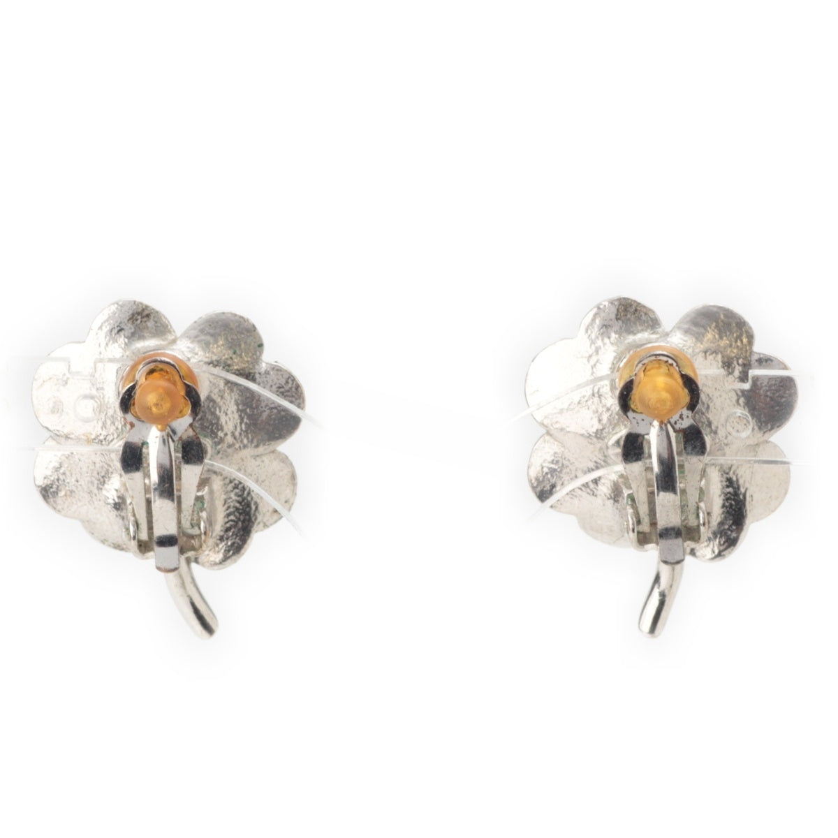 CHANEL Clover COCO Mark Rhinestone Earring Binaural Accessories Silver Green