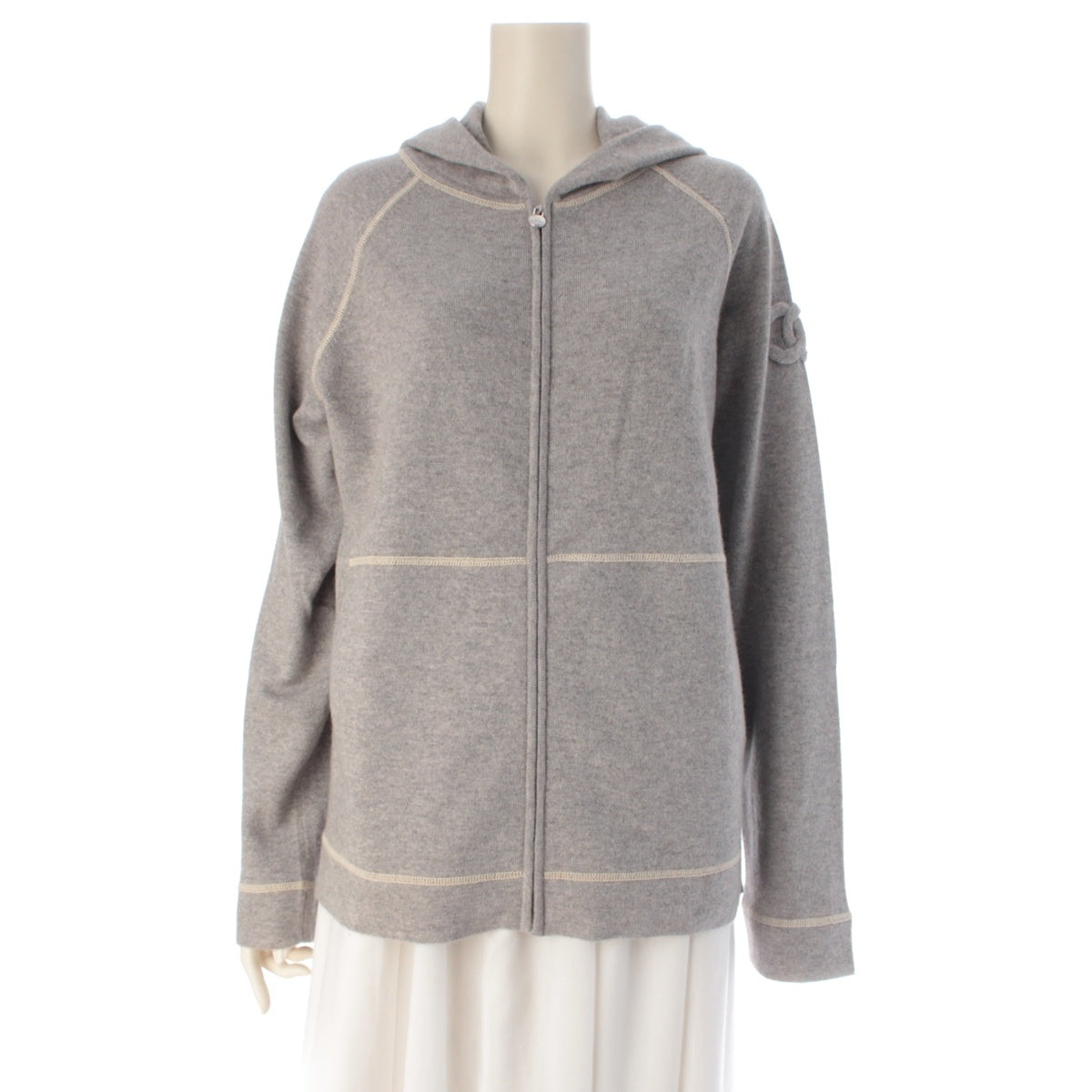 CHANEL cashmere Zip-up COCO Mark Parker P40882 gray 44